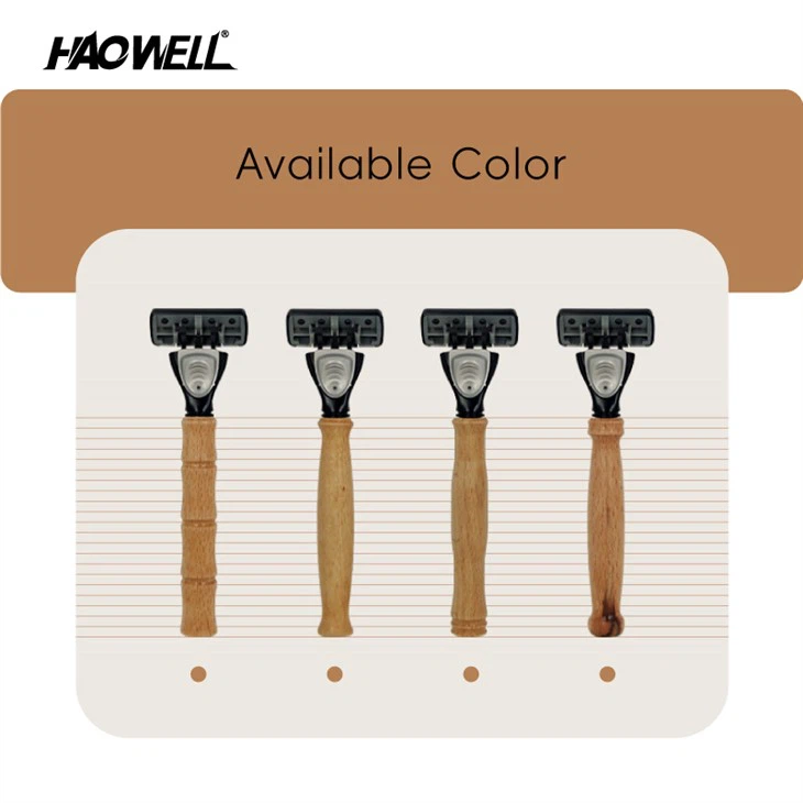 5 Blade Men's Razor With 1 Wood Handle And 13 Refills